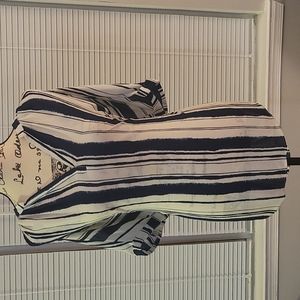 A.N.A Navy Blue/White Large V Neck Blouse